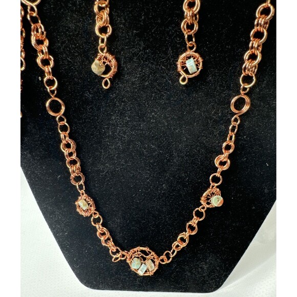 Copper Wire Necklace Earrings And Bracelet Set With Dyed Jasper Hand Made - Picture 3 of 13